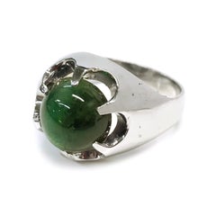 White Gold Green Cat's Eye Tourmaline Cocktail Ring