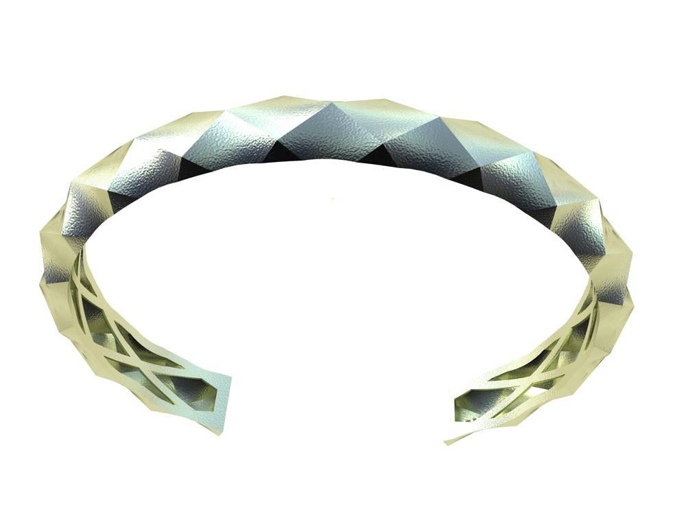 Thomas Kurilla, designer chez Tiffany, a créé ce bracelet pour 1stdibs. Bracelet rhombus unisexe en or vert 14 carats concave.  Or vert 14 K mat ou poli . Je porte un bracelet de manchette depuis des années.  Ma manchette fait 54. ou un timide 1/4