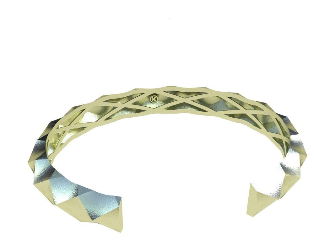 14 Karat Green Gold Concave Rhombus Unisex Cuff Bracelet For Sale 1