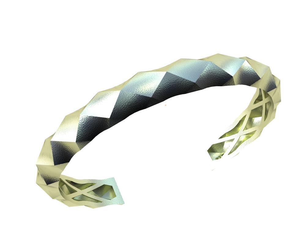 14 Karat Green Gold Concave Rhombus Unisex Cuff Bracelet For Sale 2