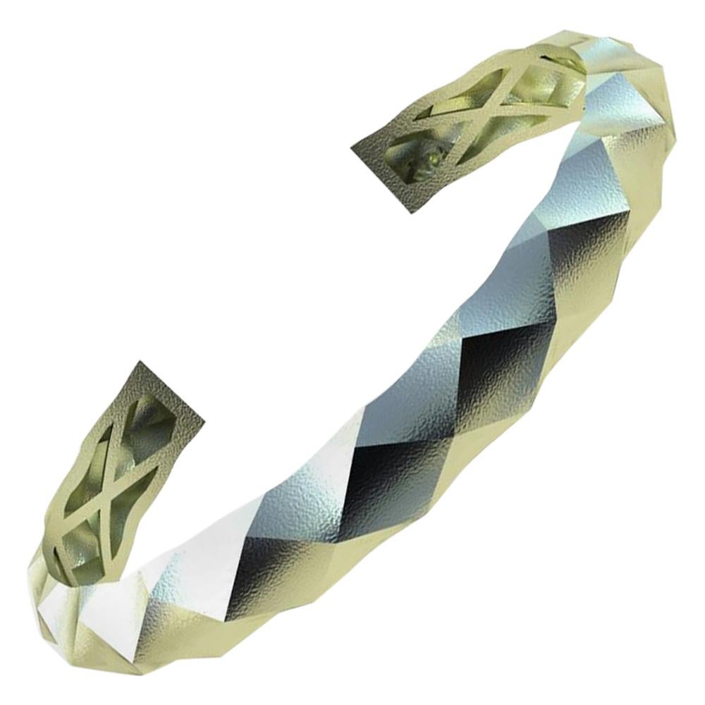 Bracelet manchette unisexe en or vert 14 carats, losange concave en vente