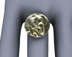 14 Karat Green Gold Elephant Signet Ring