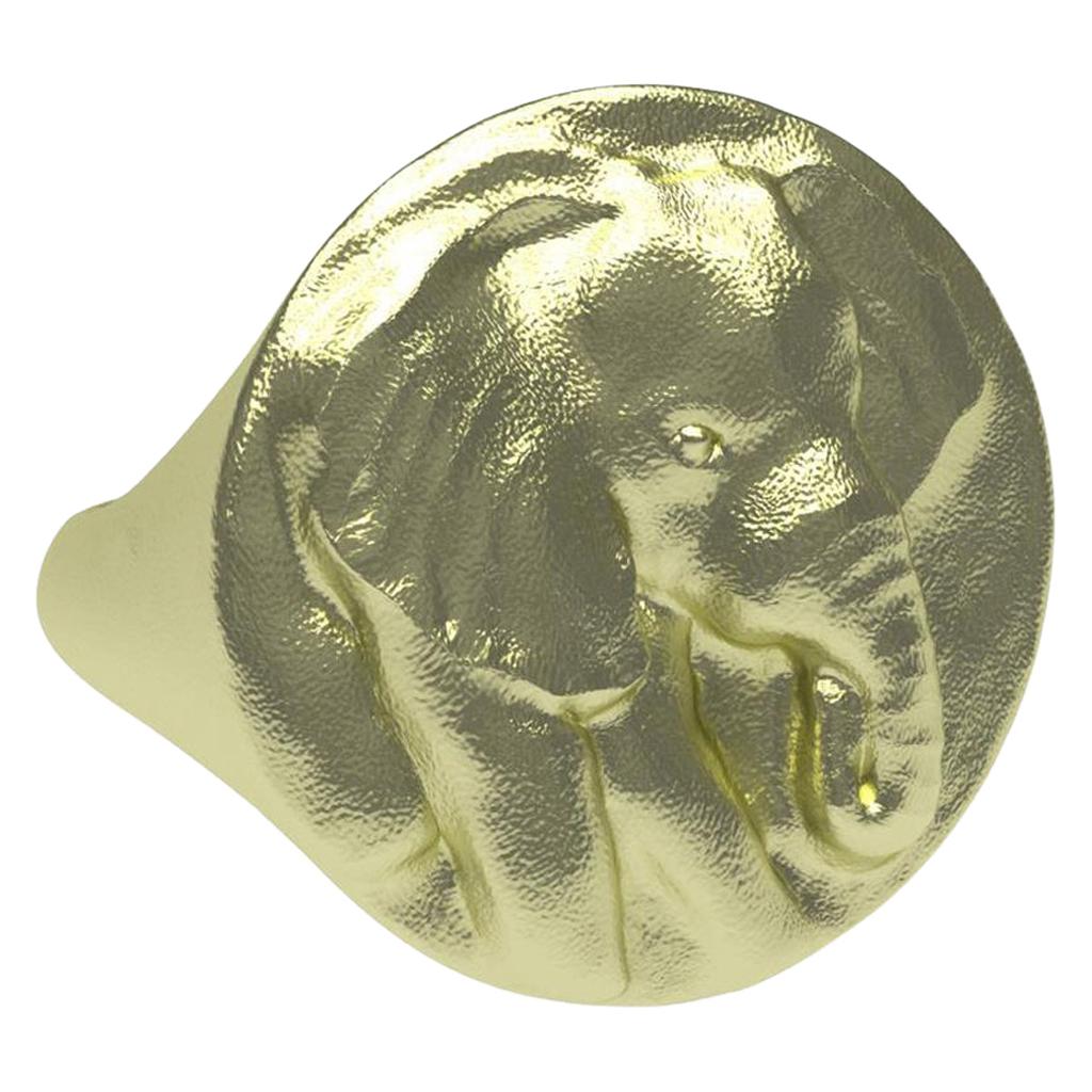 En vente :  Bague sigillaire éléphant en or vert 14 carats