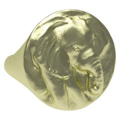 14 Karat Green Gold Elephant Signet Ring