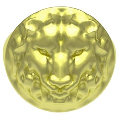 14 Karat Green Gold Lion Head Signet Ring