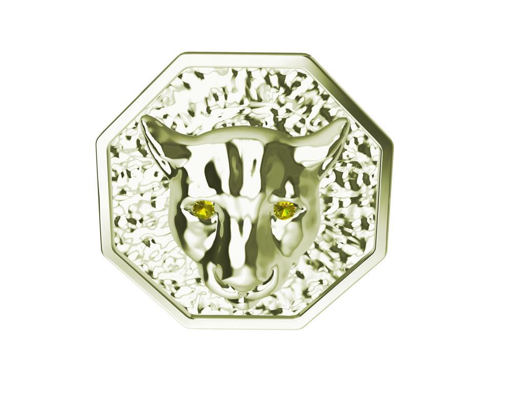 En vente :  Bague sigillaire en or vert 14 carats, taille 7,75, avec yeux en saphir jaune 7