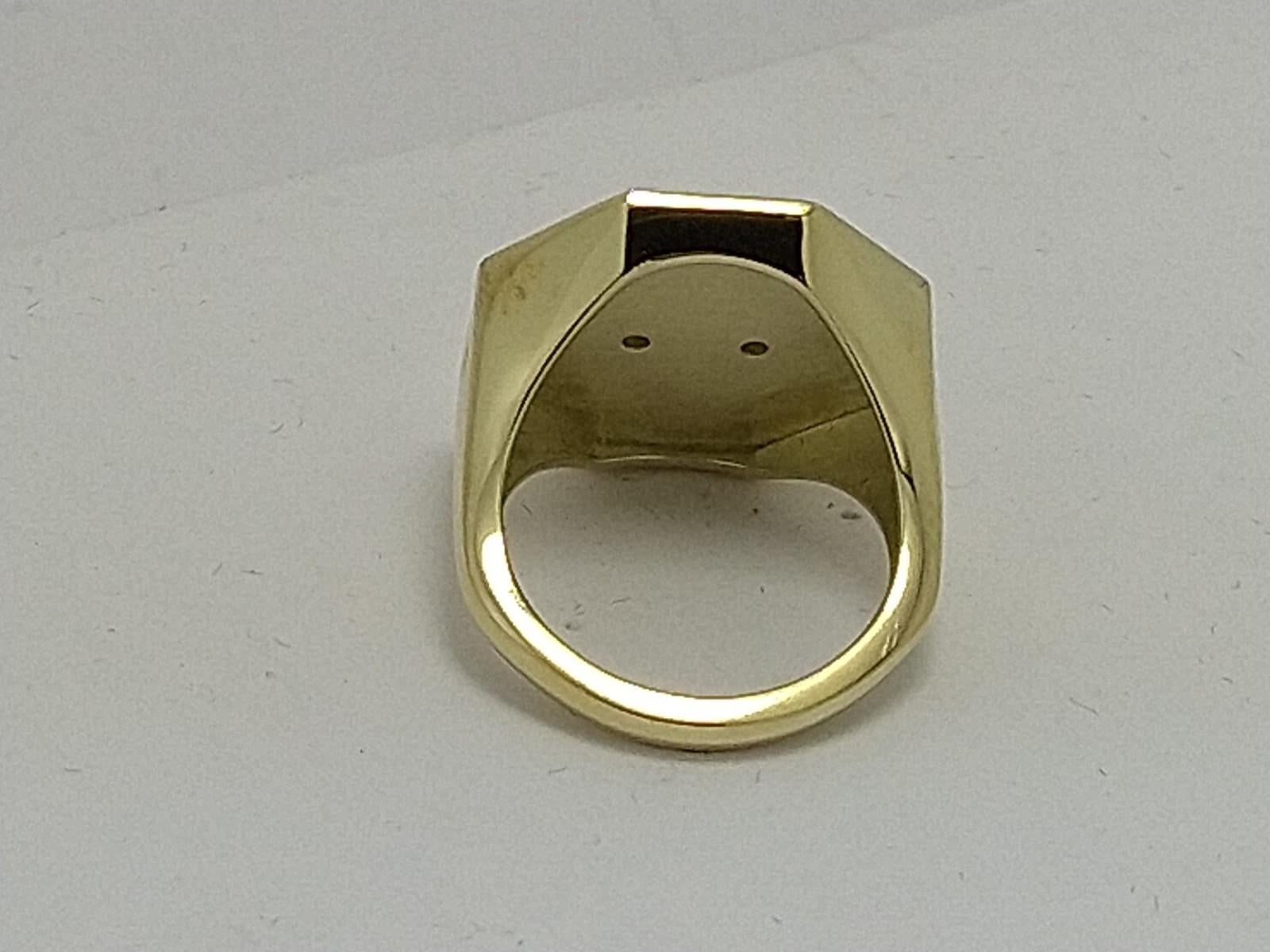 For Sale:  14 Karat Green Gold Mens Cougar Signet Ring with Tsavorite Eyes 6