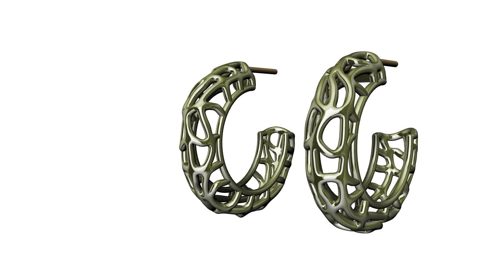 Contemporary 14 Karat Green Gold Seaweed Hoop Earrings For Sale