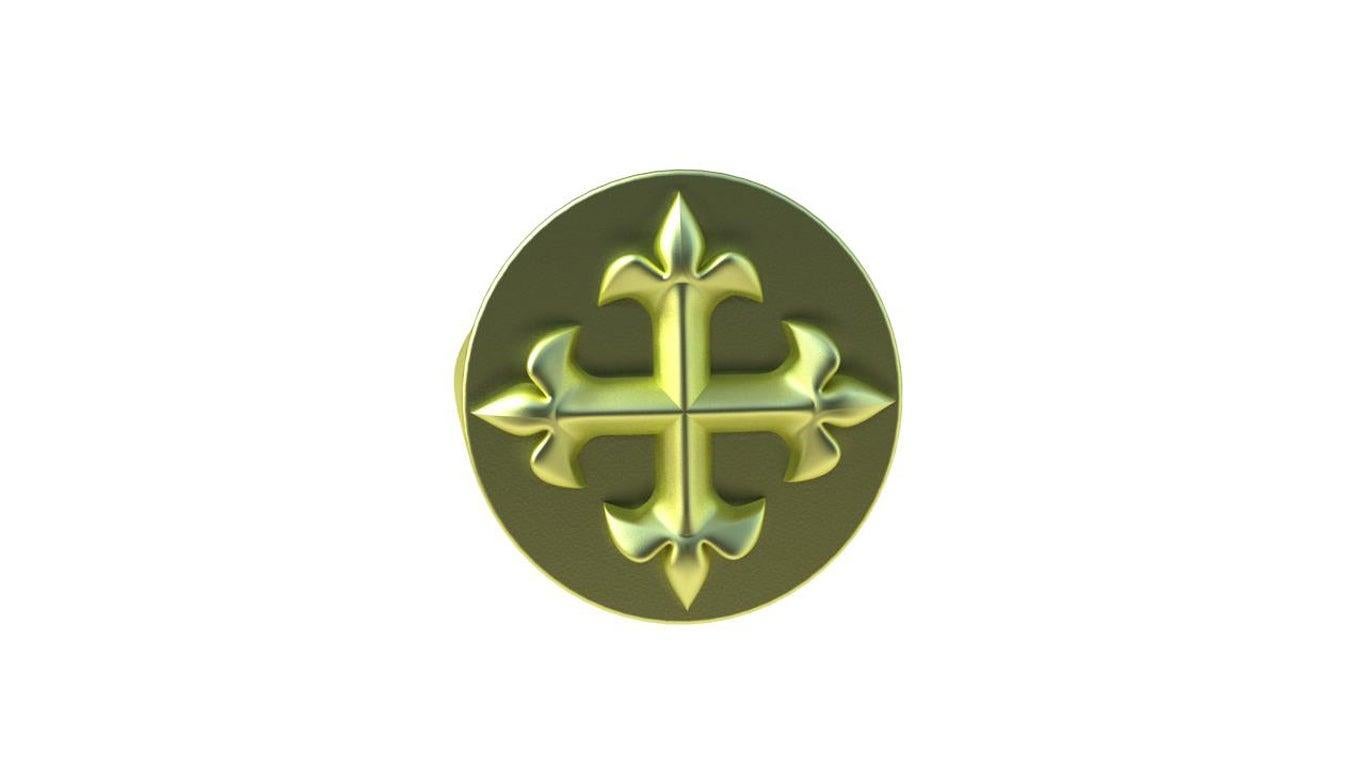 For Sale:  14 Karat Green Gold West 46 Fleur de Lis Cross Signet Ring 3