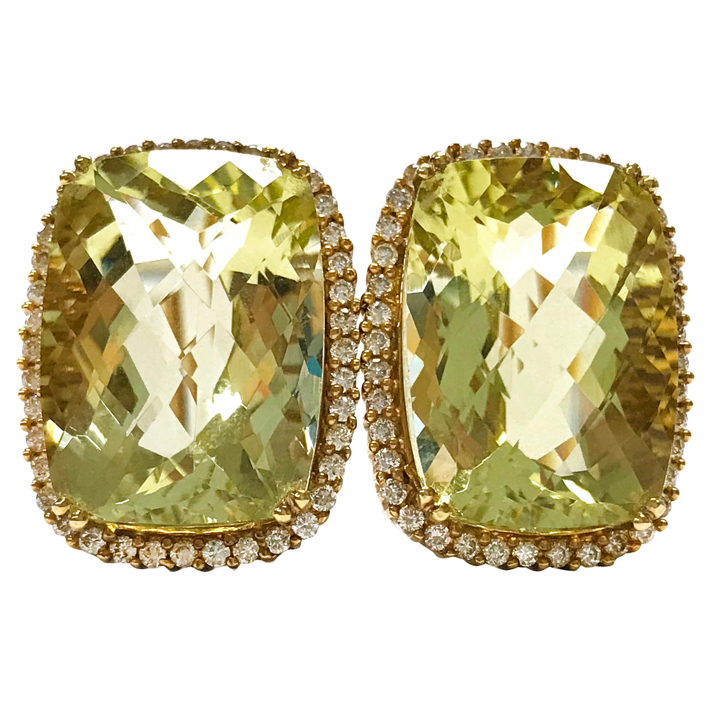 14 Karat Green Topaz Diamonds Earrings