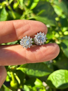 14 karat halo, 2.50 carat natural diamond stud brilliant earrings