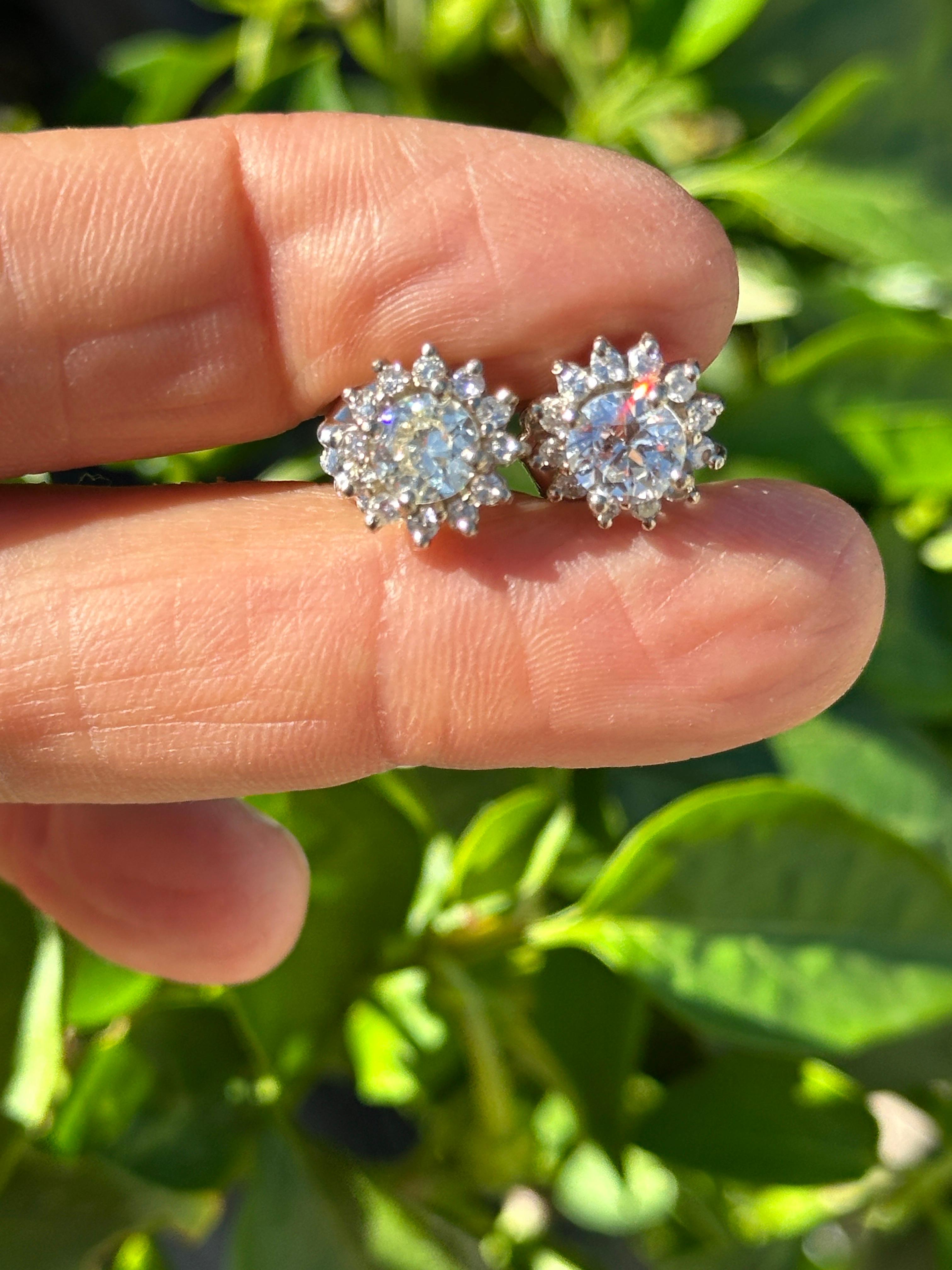 Boucles d'oreilles avec halo en diamant naturel de 2,50 carats et brillant, 14 carats Unisexe en vente