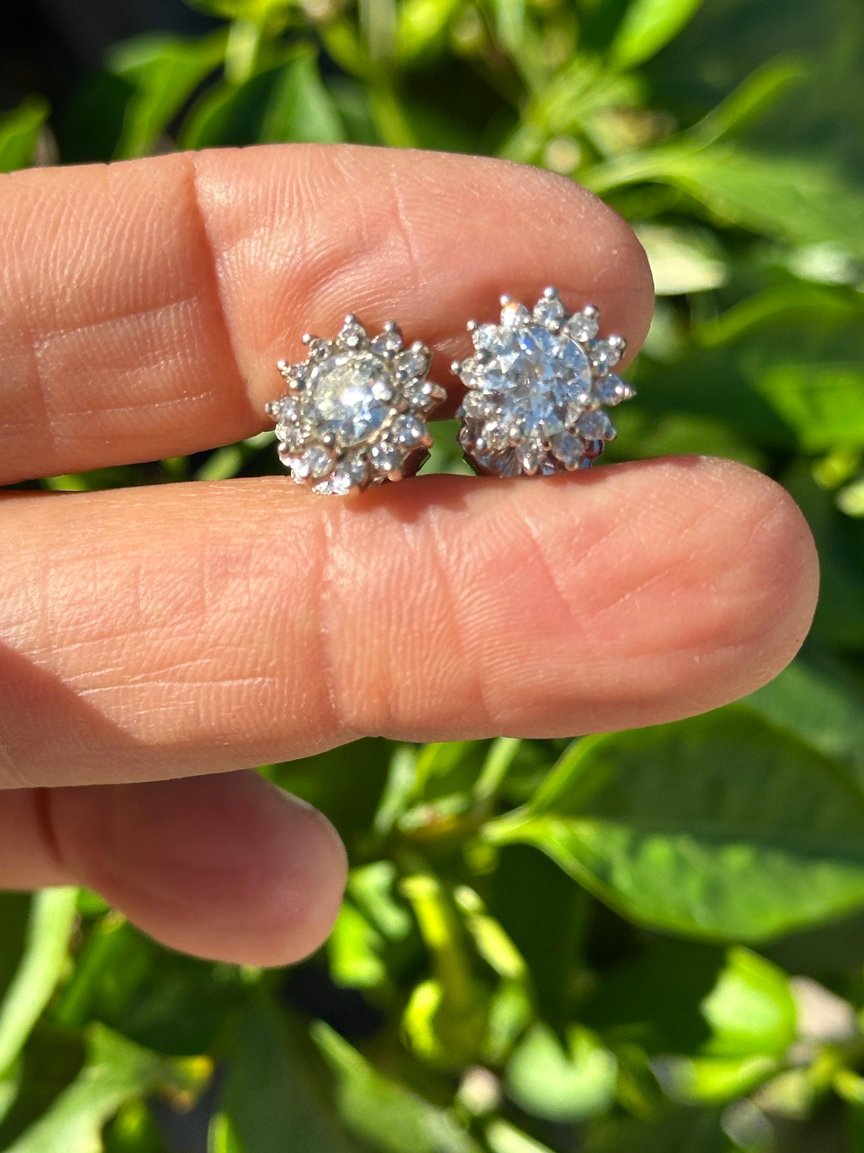 Boucles d'oreilles avec halo en diamant naturel de 2,50 carats et brillant, 14 carats en vente 2