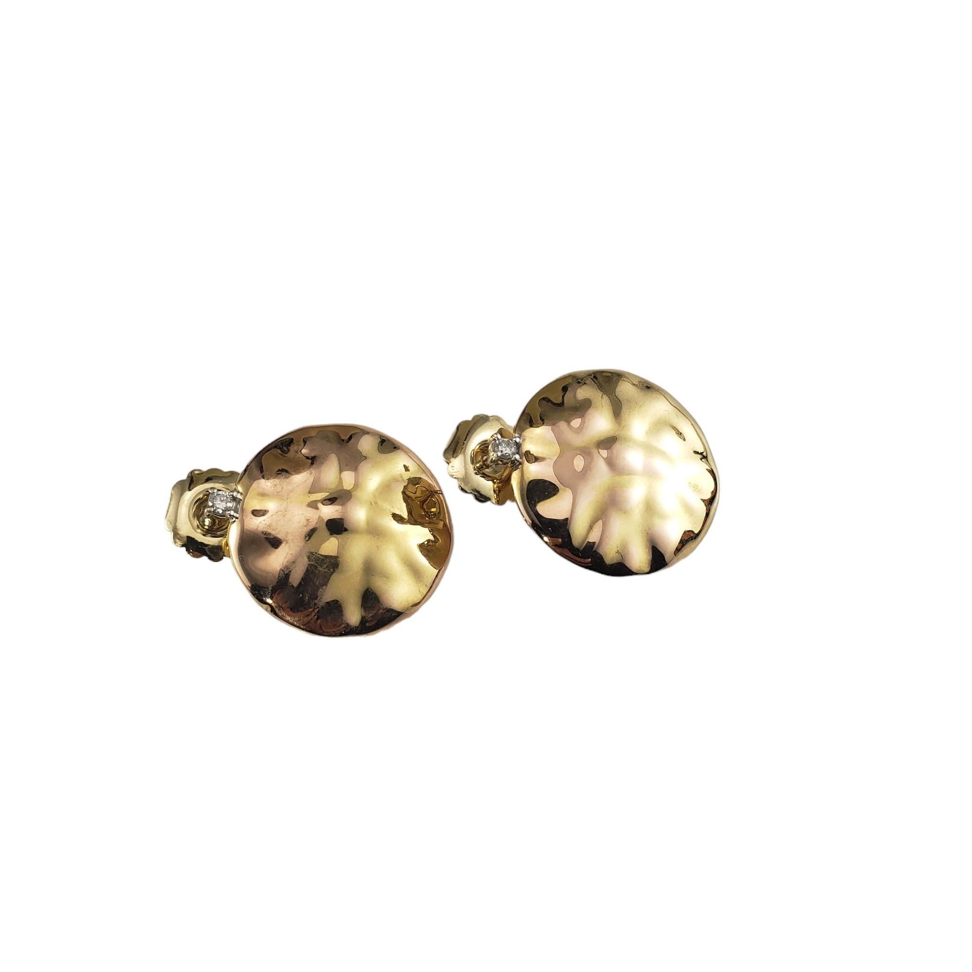 Round Cut 14 Karat Hammered Yellow Gold and Diamond Earrings #16370 For Sale