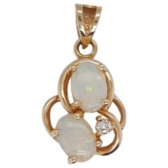 14 Karat Hand Etched Victorian Opal Pendant with Diamond Accents