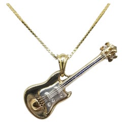 14 Karat Handmade "Guitar" with Diamond and Sapphire Accents