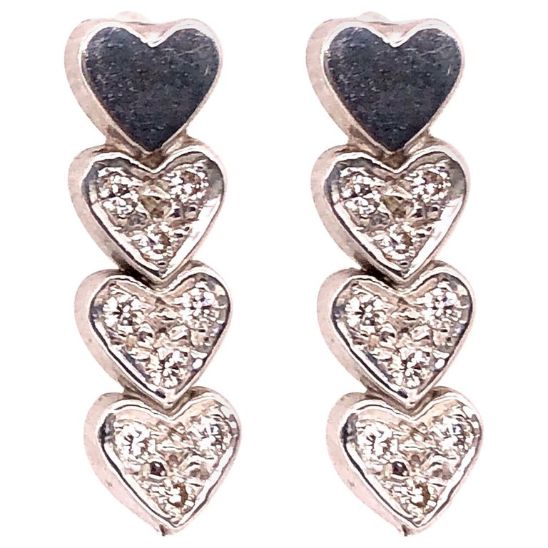 14 Karat Heart Screw Back Earrings with 18 Diamonds For Sale at 1stDibs