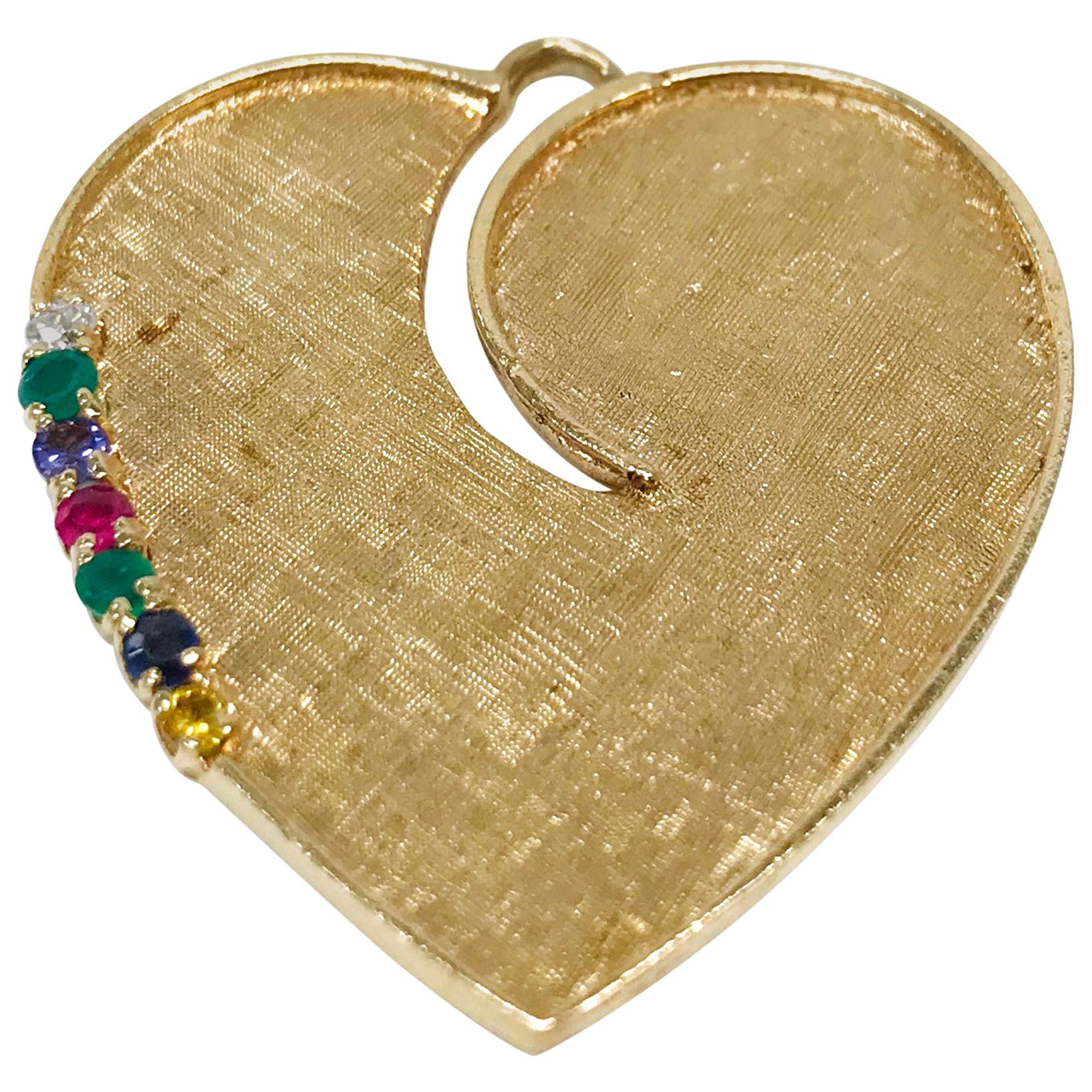 14 Karat Heart-Shaped Multi-Stone Pendant