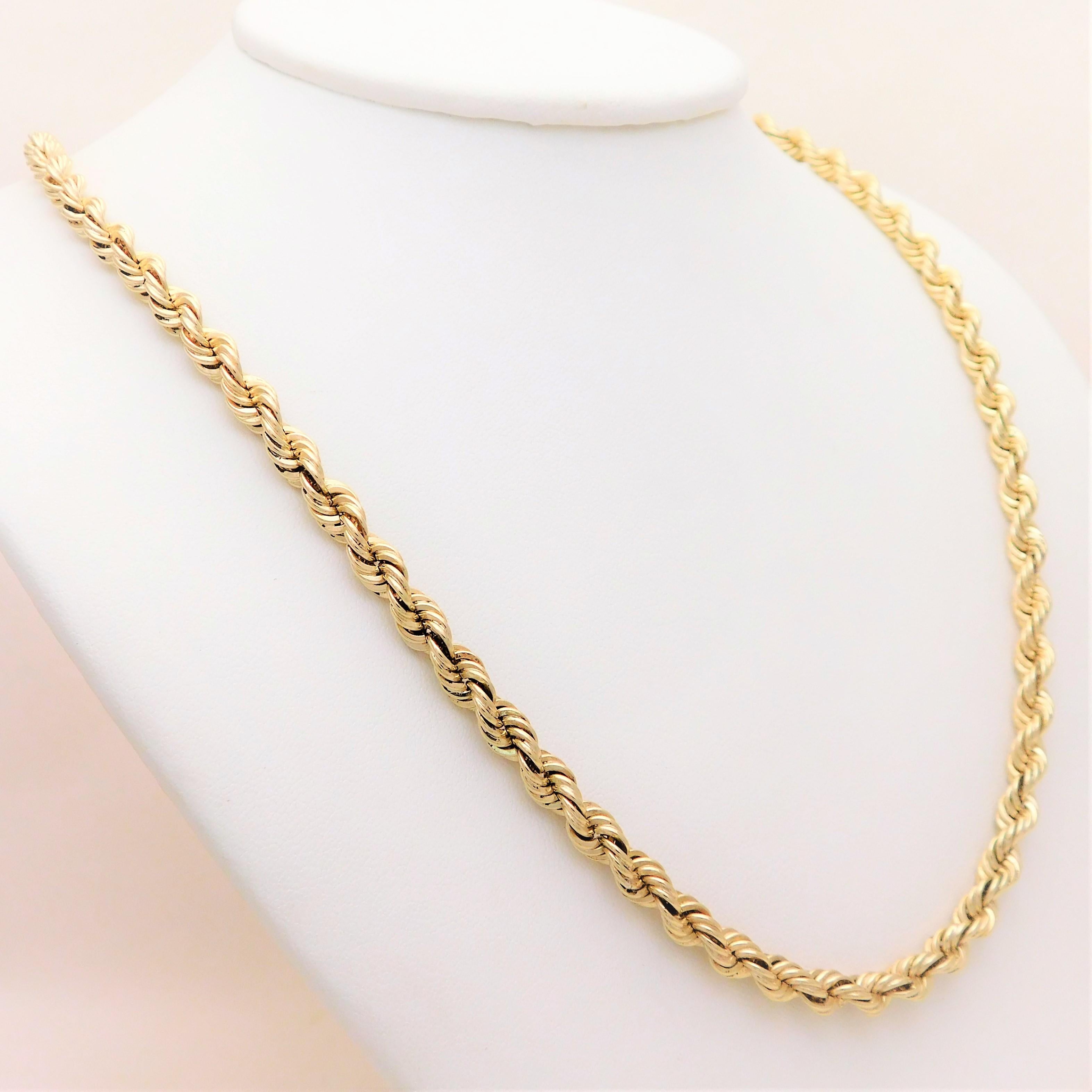 Heavy Rope Chain

Due to its strength and smart appearance, the rope chain has become one of the most popular jewelry designs in the world.  
From a dapper gentleman's estate.  This masculine chain-style necklace has been masterfully crafted in