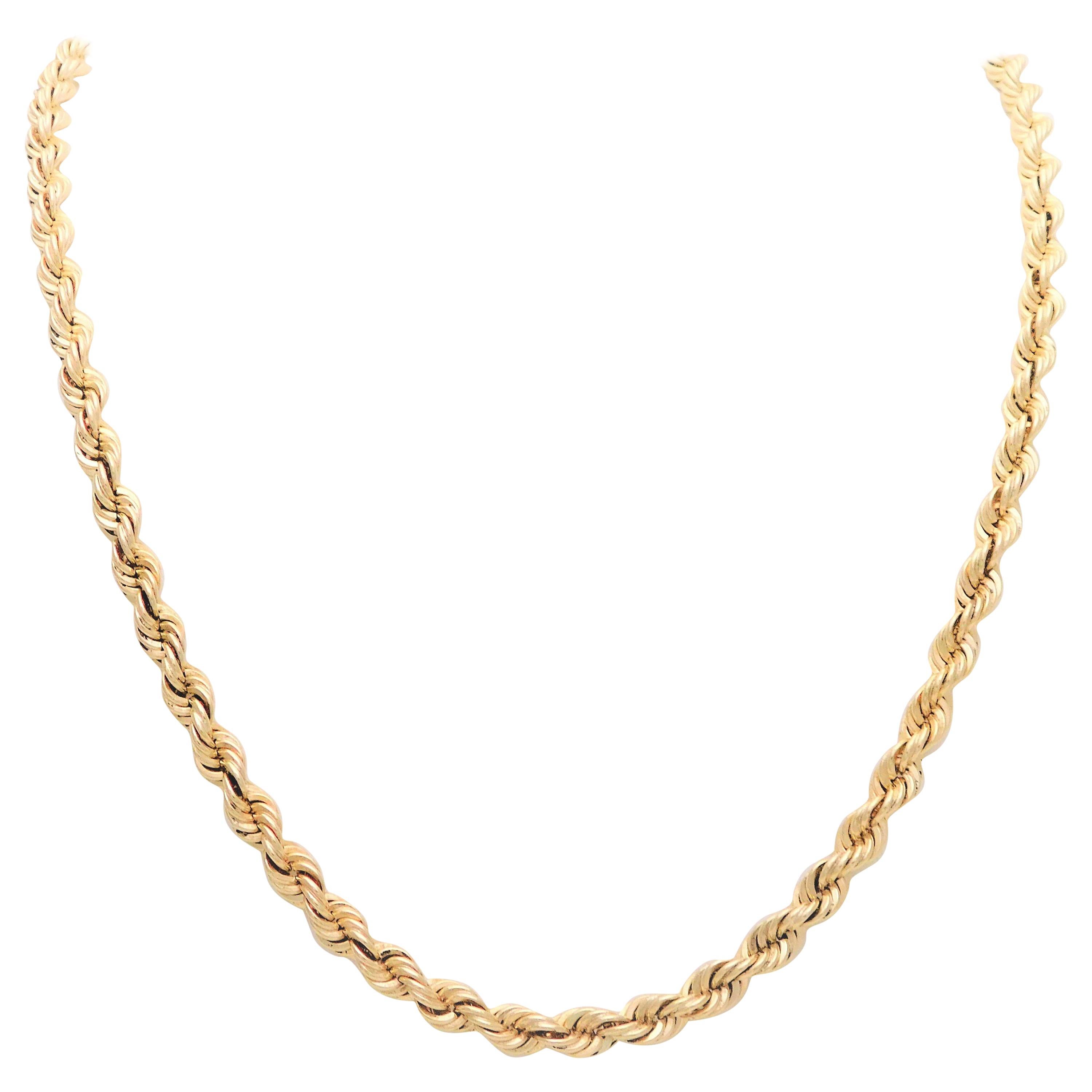 14 Karat Heavy Rope Chain Necklace For Sale