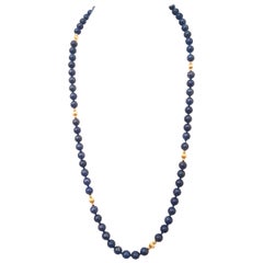 14 Karat High Quality Lapis Lazuli with Fluted and Smooth Accents