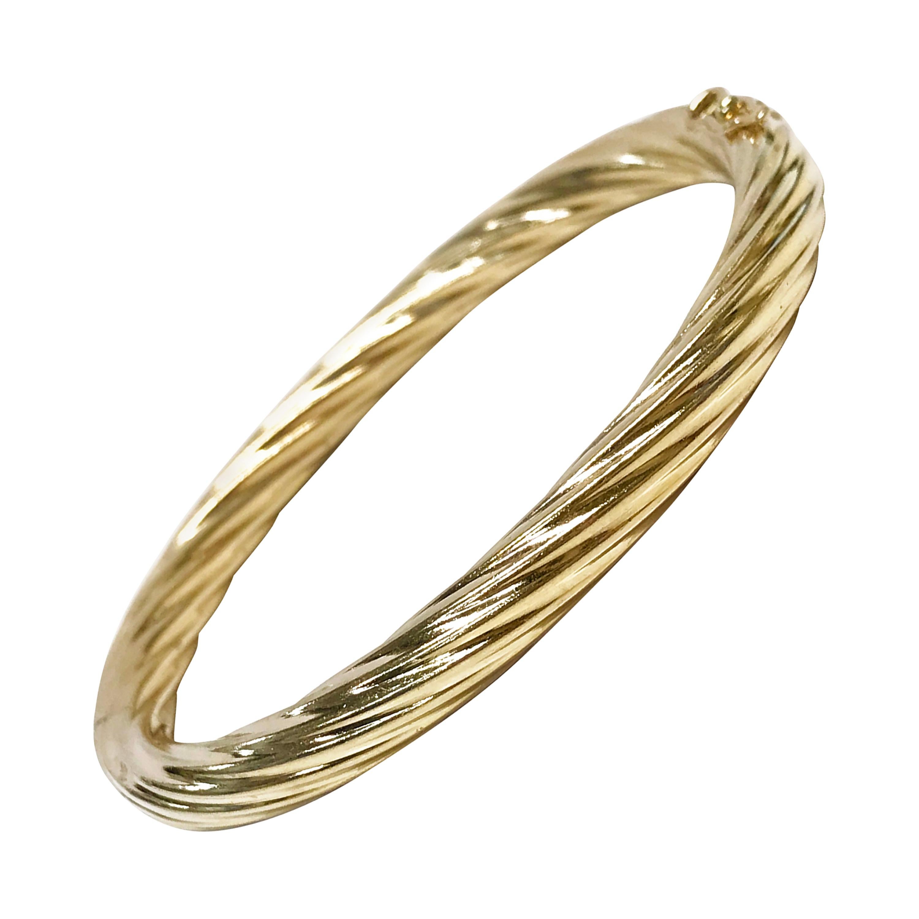 Yellow Gold Hinged Cable Bangle Bracelet