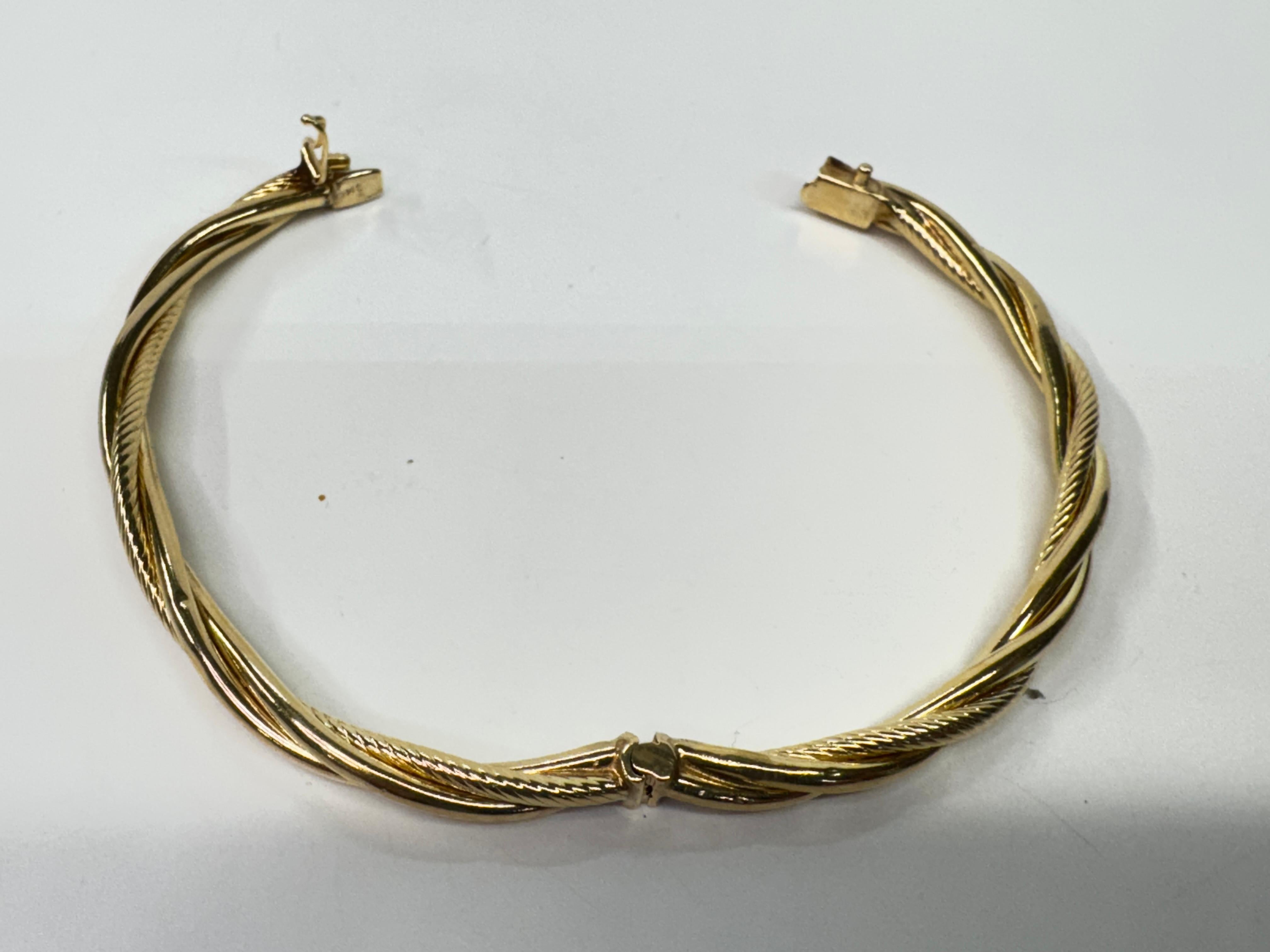 Women's or Men's 14 Karat Hinged Twisted Bangle Bracelet For Sale