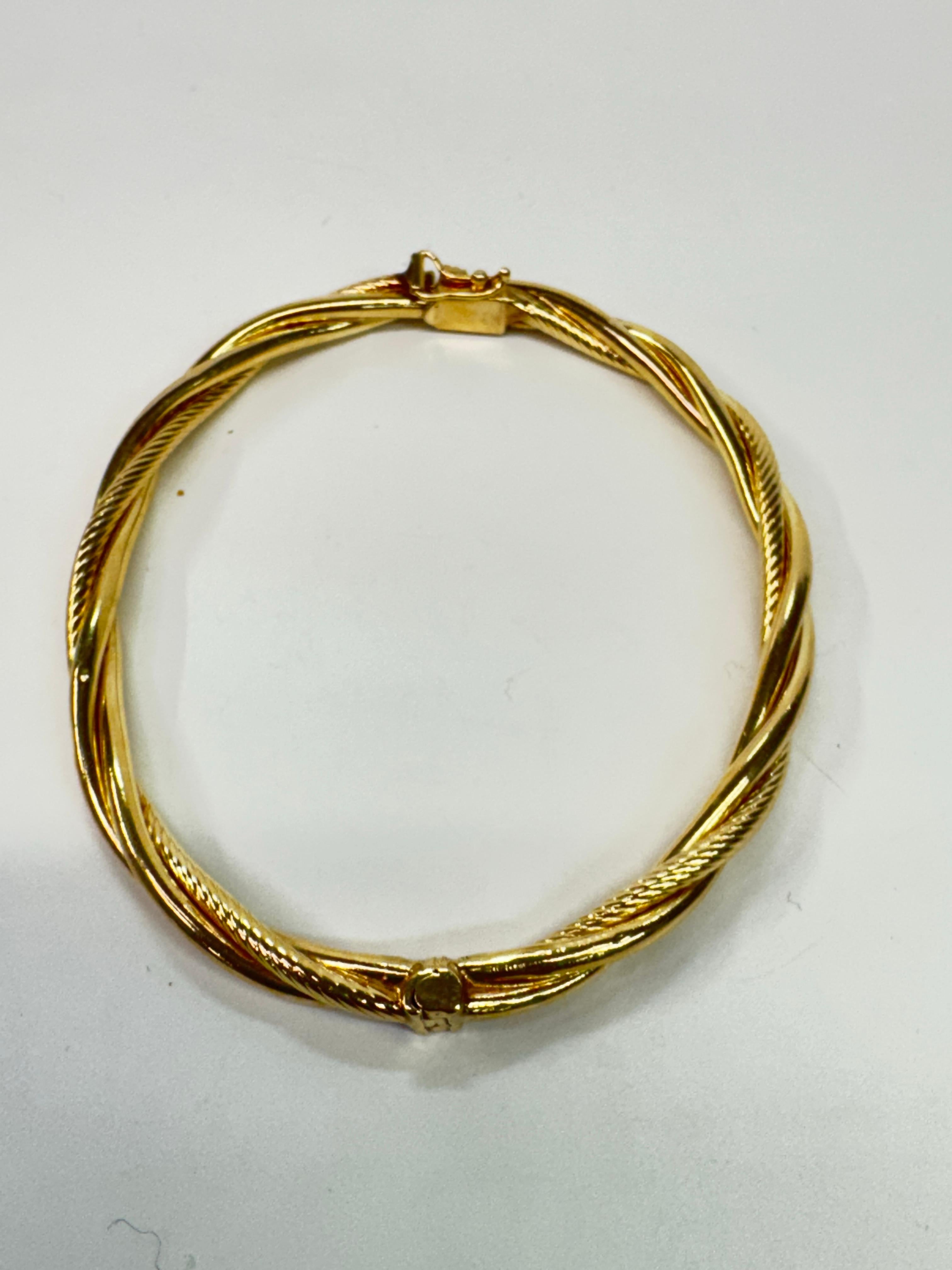 14 Karat Hinged Twisted Bangle Bracelet For Sale 1