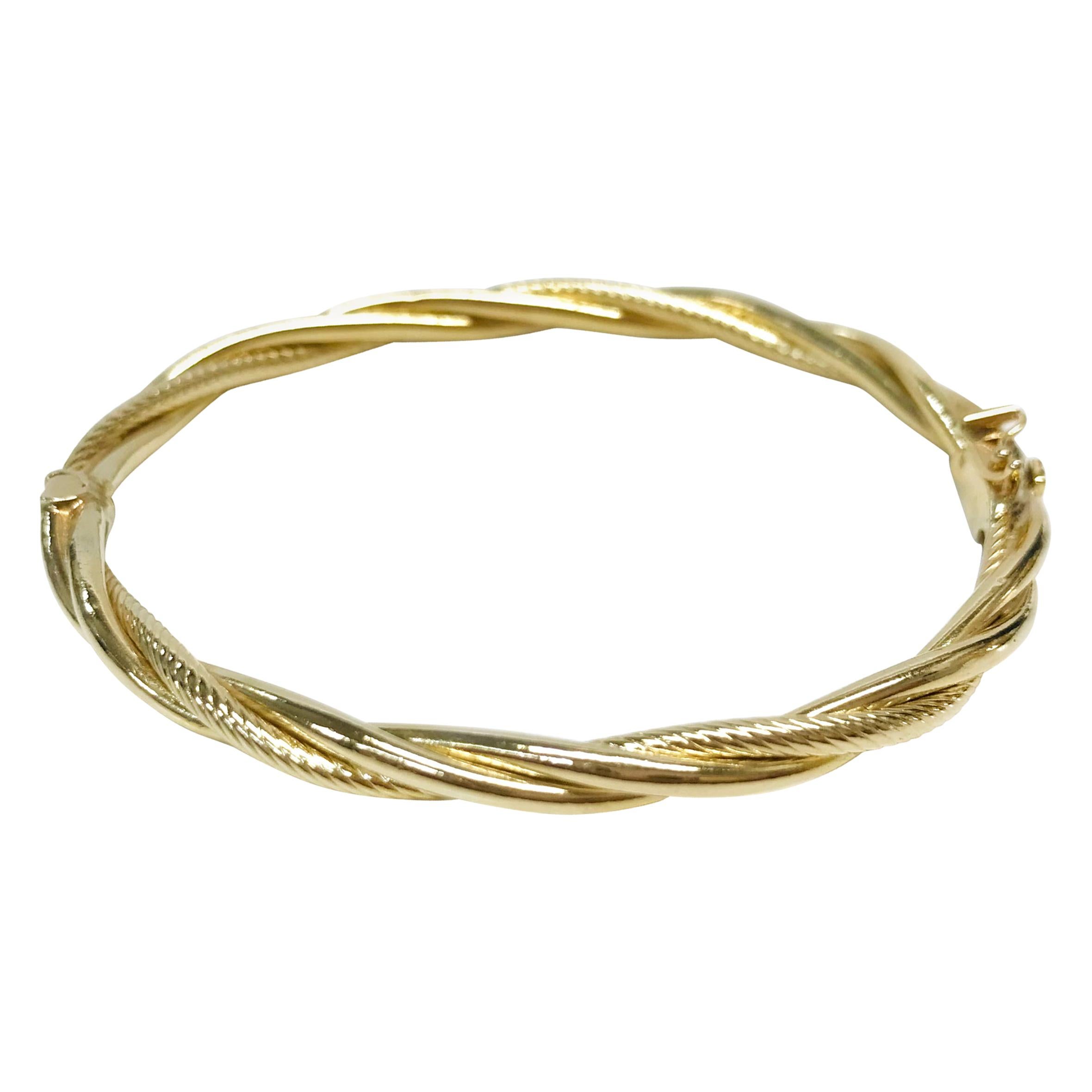 Bracelet jonc torsadé à charnières en or 14 carats
