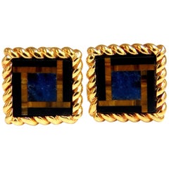 14-Karat-Manschettenknöpfe mit Onyx-, Lapislazuli- und Tigerauge-Intarsien*