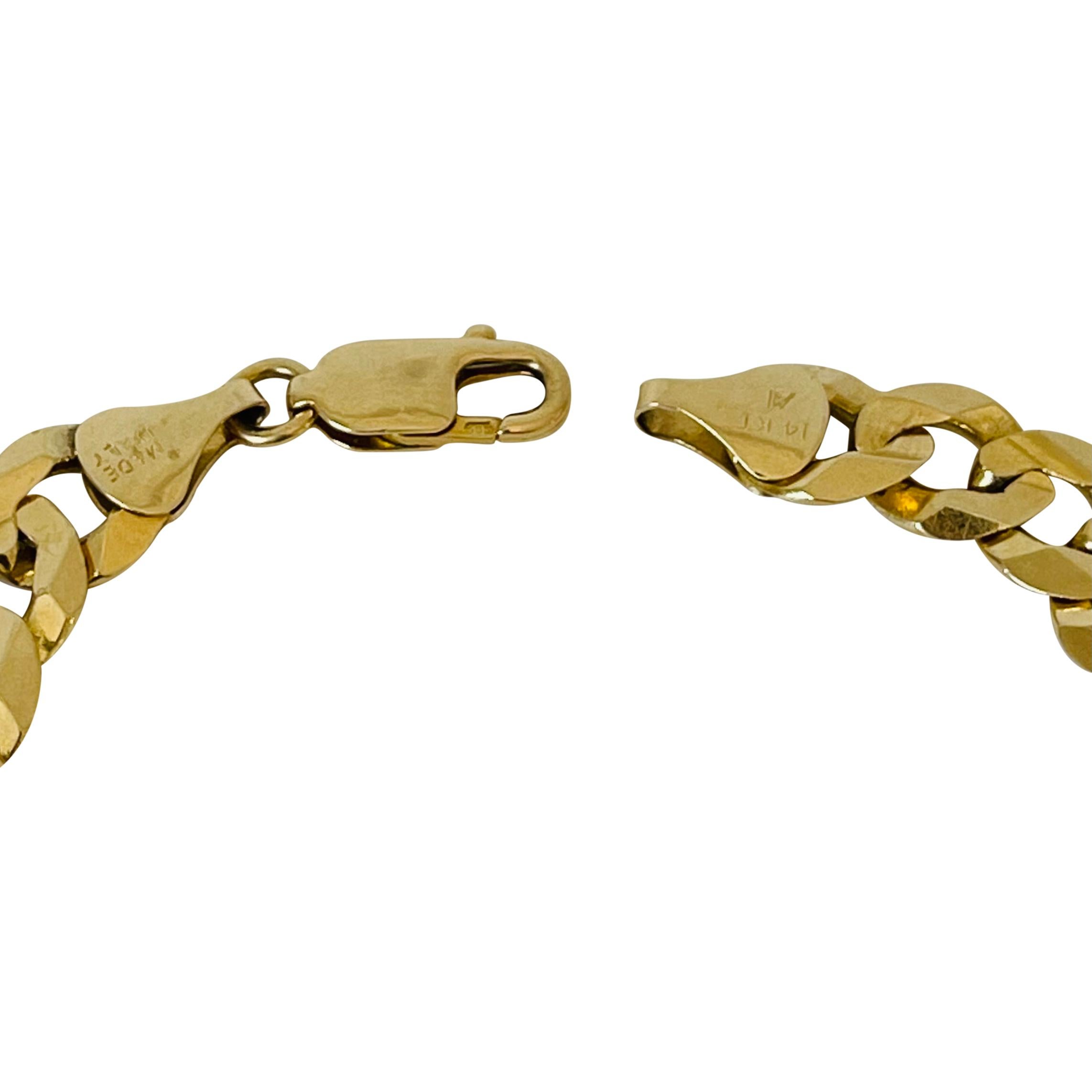 14 Karat Italia Yellow Gold Solid Heavy Men's Curb Link Bracelet 2