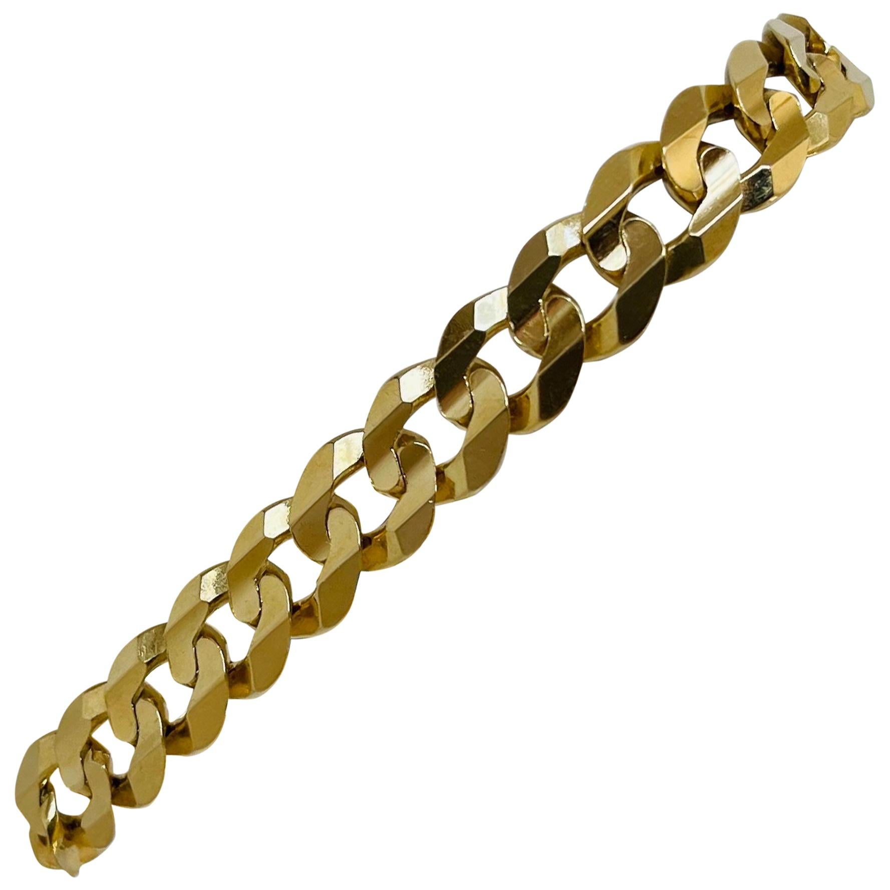 14 Karat Italia Yellow Gold Solid Heavy Men
s Curb Link Bracelet