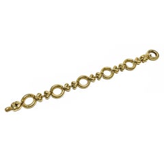 14K Yellow Gold Italian Circle Heart Link Bracelet, Retro Style, 1980s