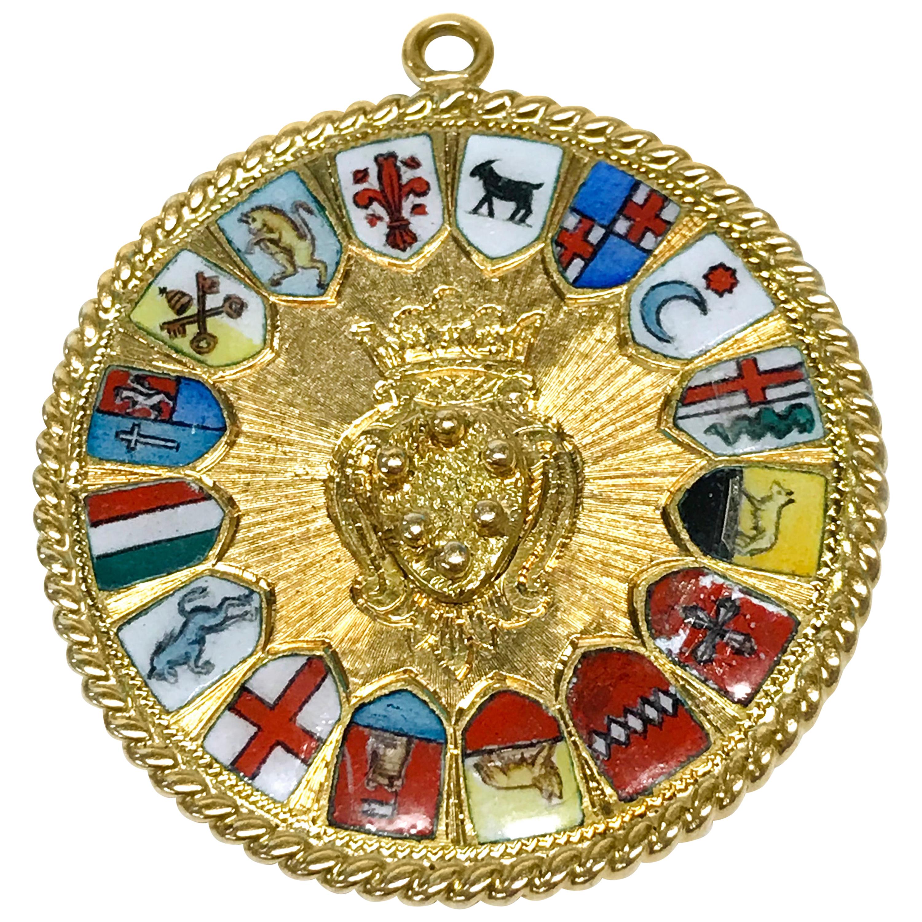 14 Karat Italian Coat of Arms Medallion Pendant For Sale
