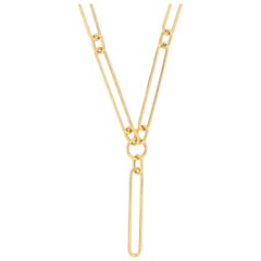 14 Karat Italian Elongated Yellow Gold Paperclip Chain