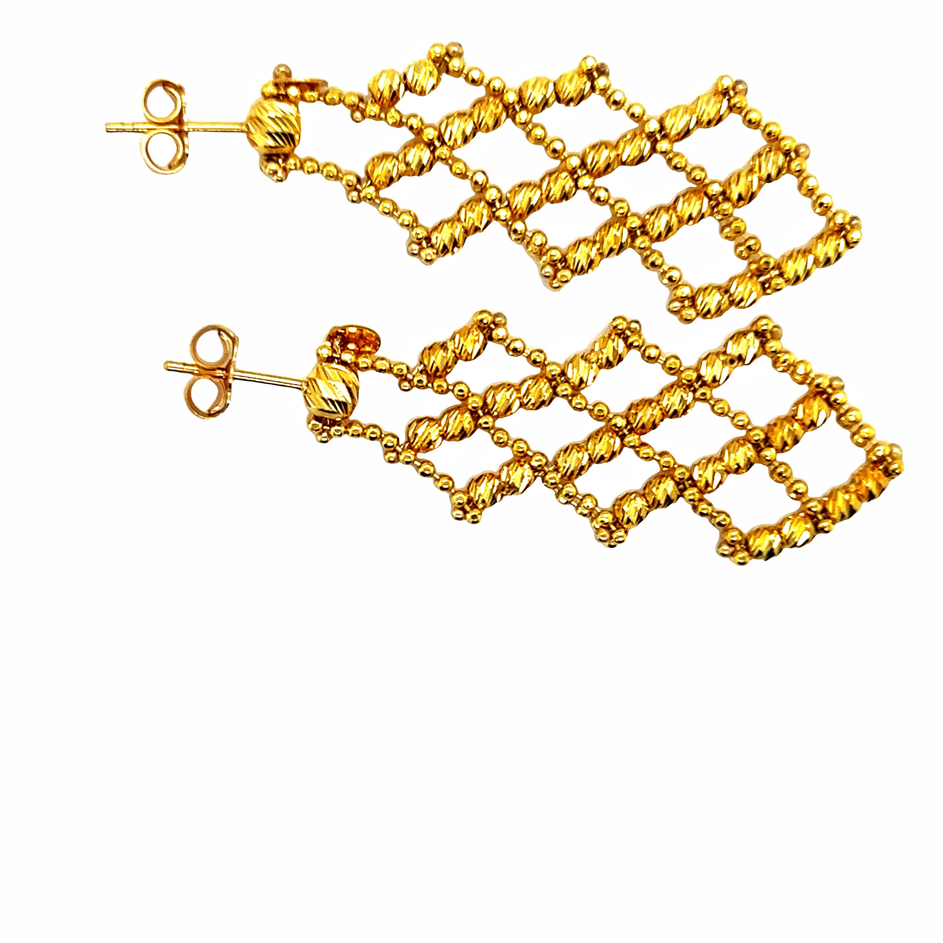 Contemporary 14 Karat Italian Gold Necklace Earrings Set For Sale