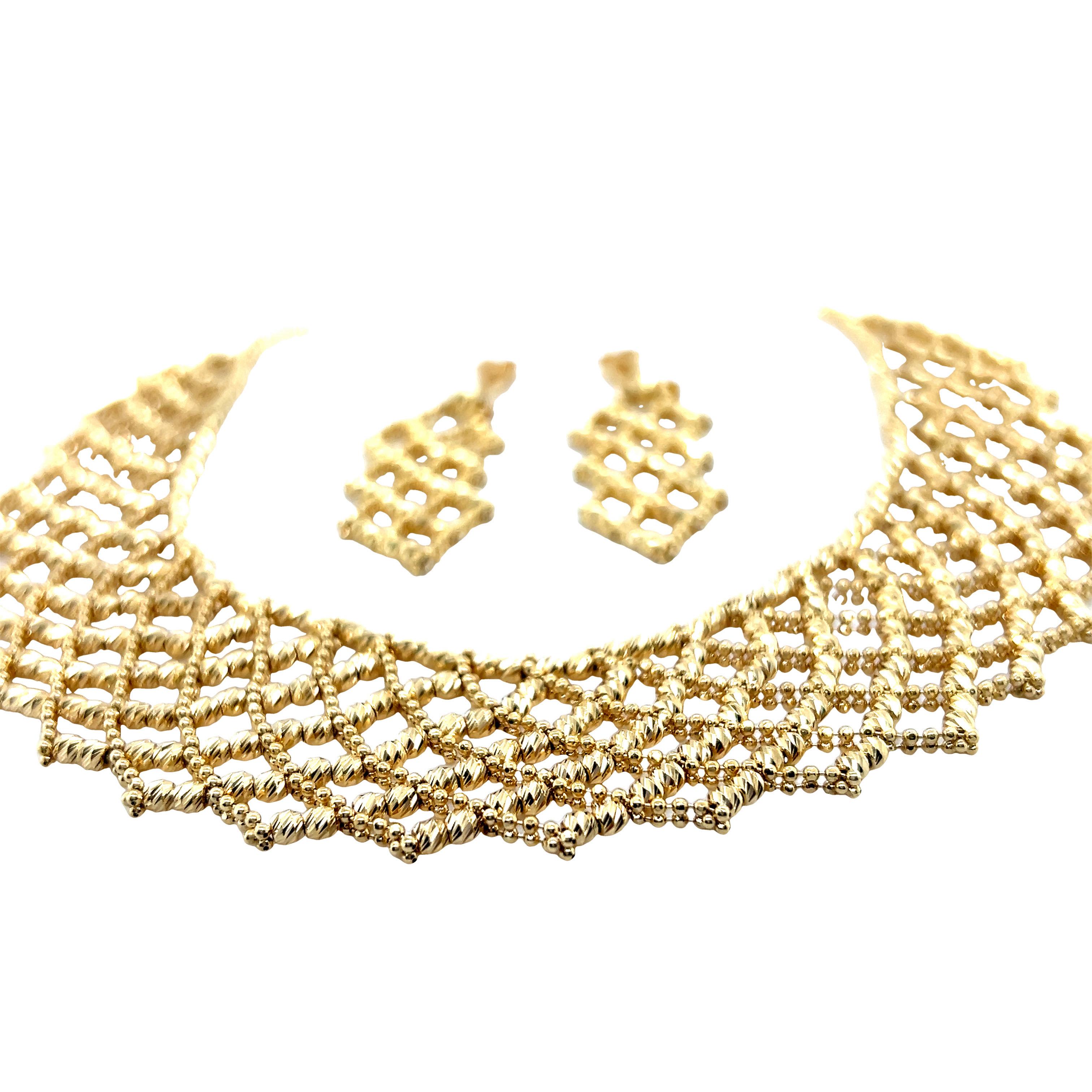 14 Karat Italian Gold Necklace Earrings Set For Sale 1