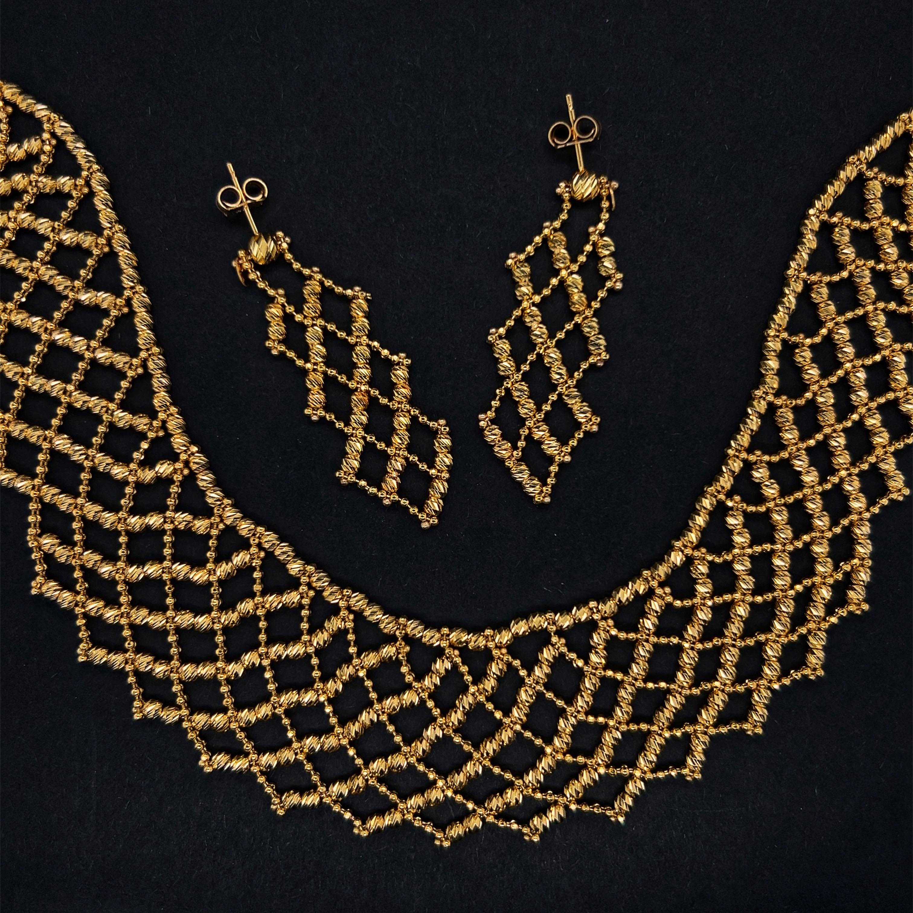 14 Karat Italian Gold Necklace Earrings Set For Sale 2