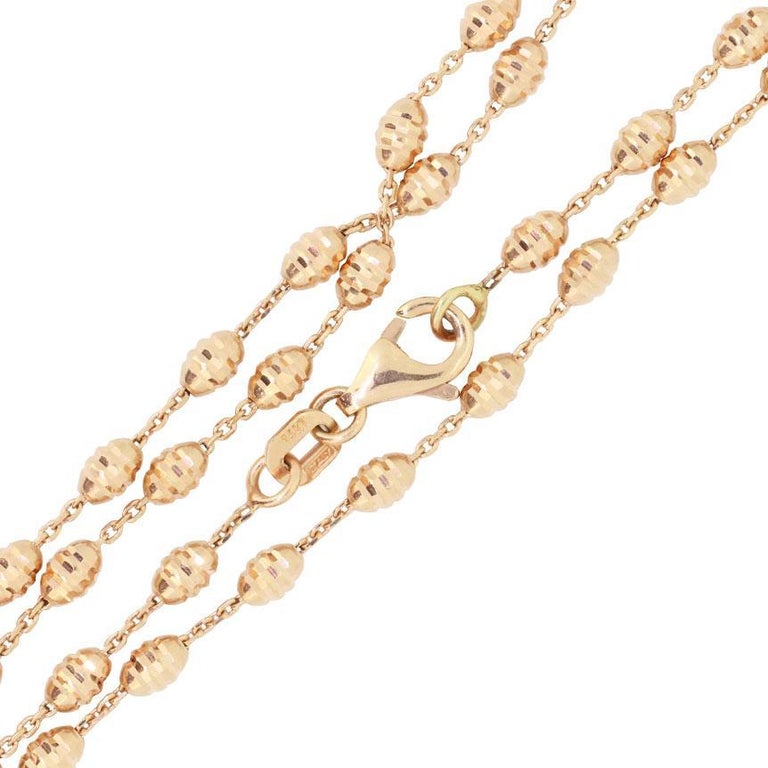 14 Karat Italian Rose Gold Fancy Shaped Classic Bead Chain 18 inch at