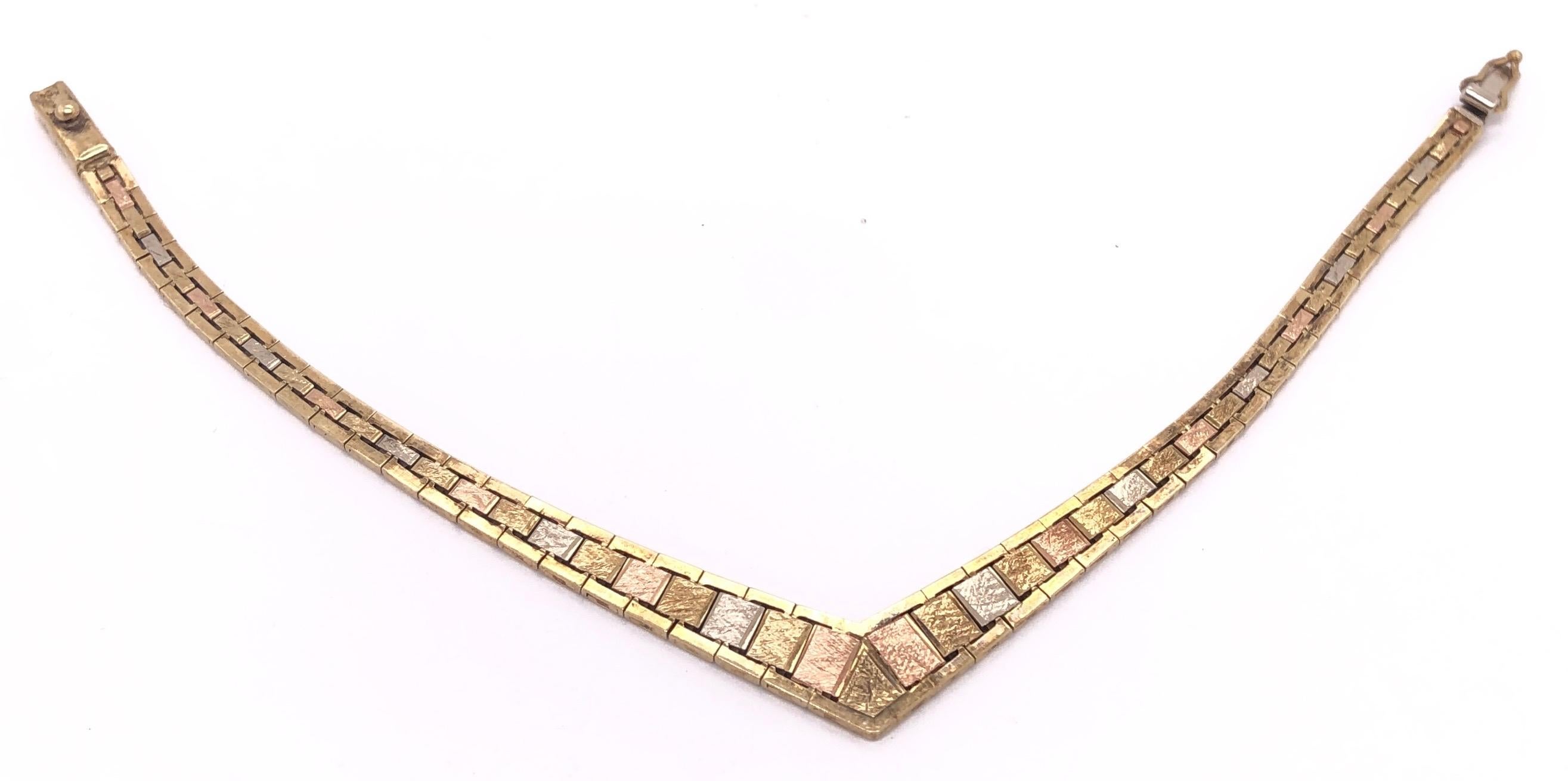 14 Karat Italian Three-Tone Gold Fancy Link Bracelet For Sale 2