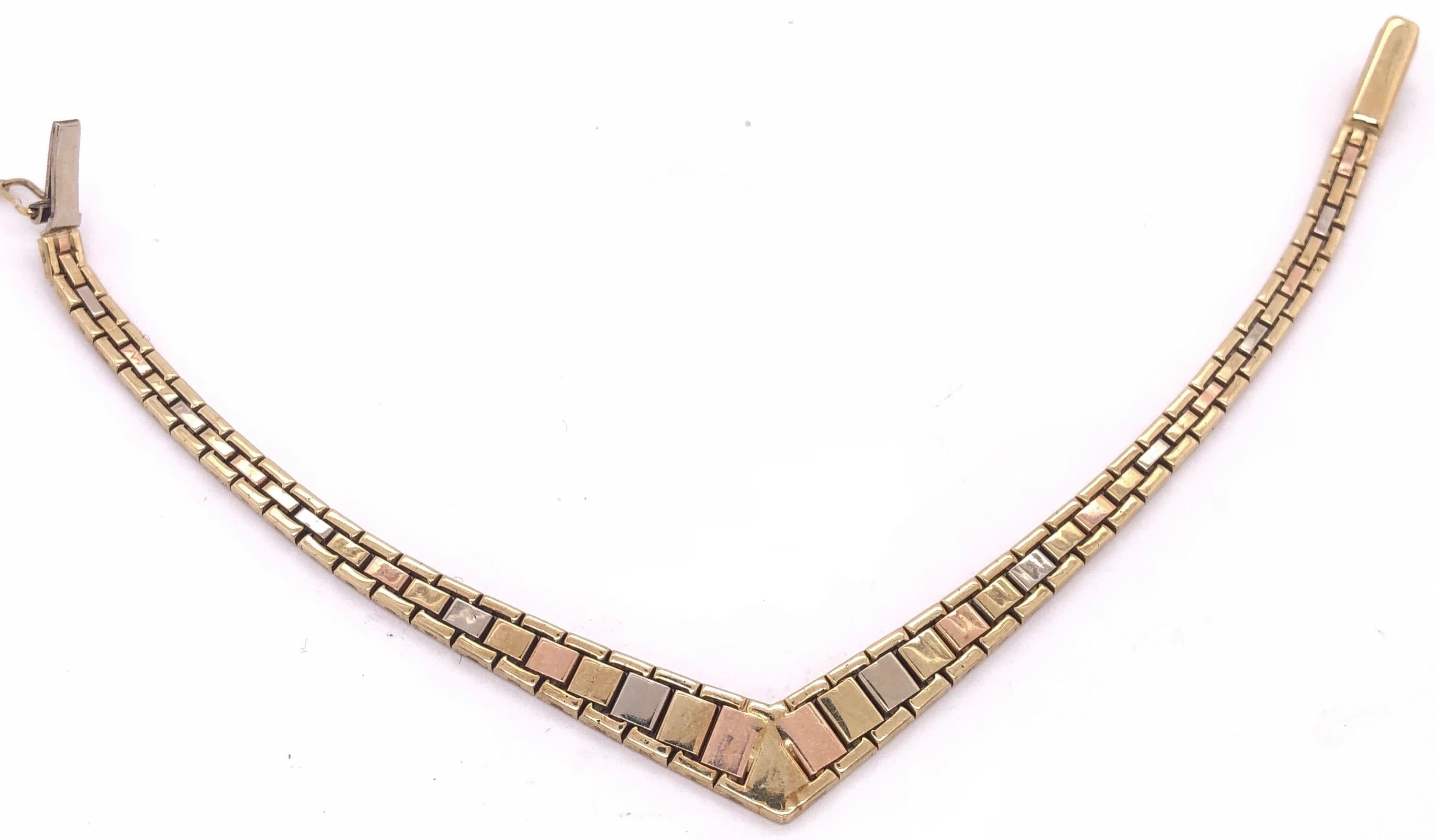 14 Karat Italian Three-Tone Gold Fancy Link Bracelet For Sale 4