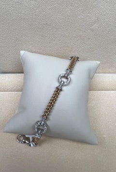 14 Karat Italian Two-Tone Gold Rope Bracelet with Natural White Diamonds