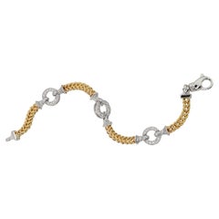 14 Karat Italian Two-Tone Gold Rope Bracelet with Natural White Diamonds