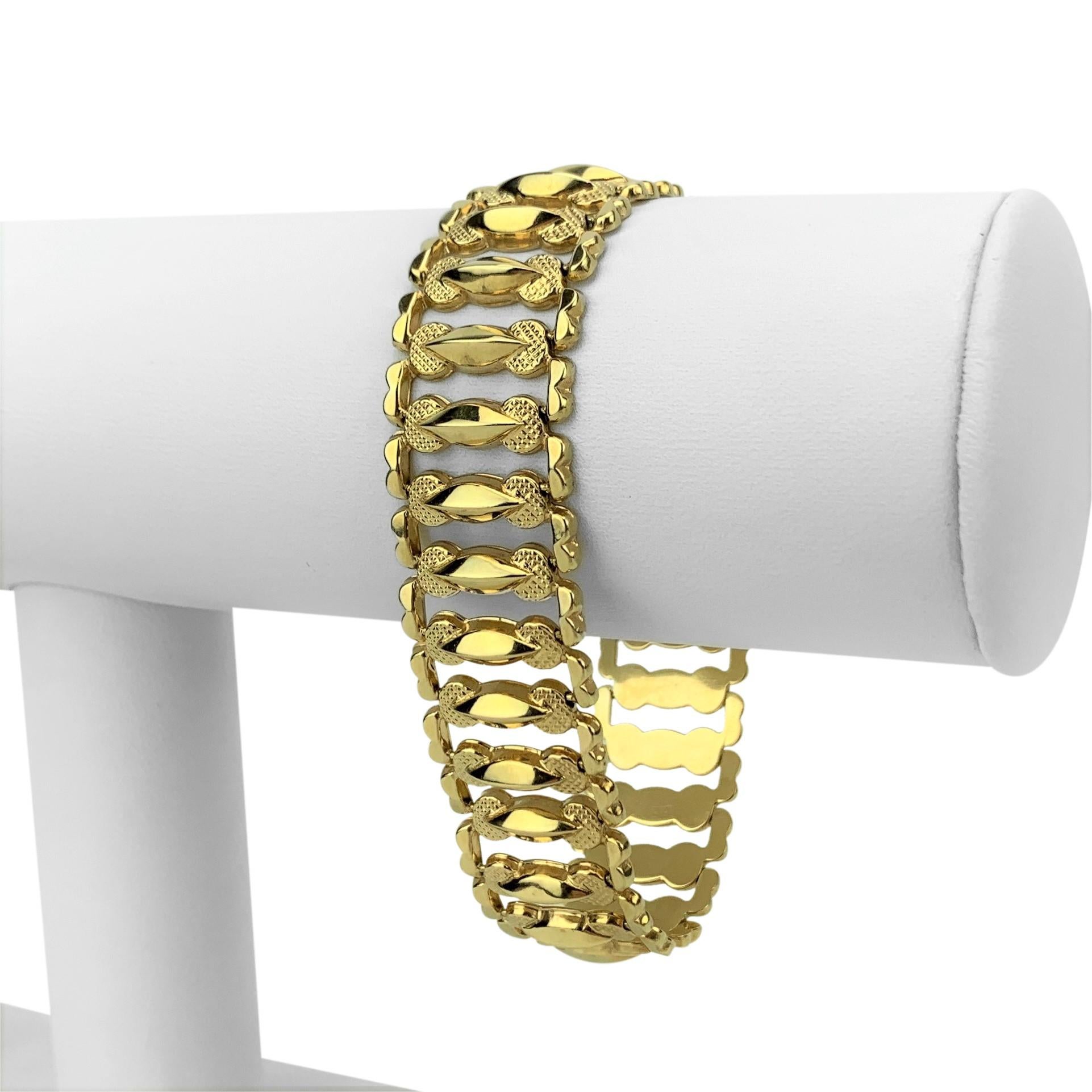 14k Italian Yellow Gold 17.5g Aurafin Ladies Fancy Link Bracelet Italy 7.25