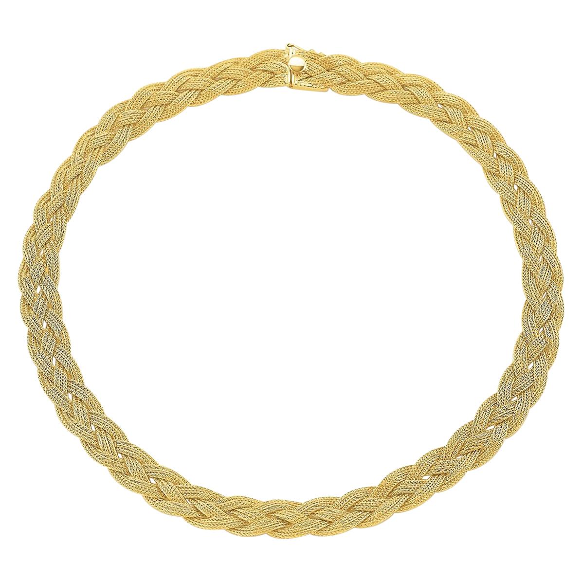 14 Karat Italian Yellow Gold Braided Textured Chocker Necklace