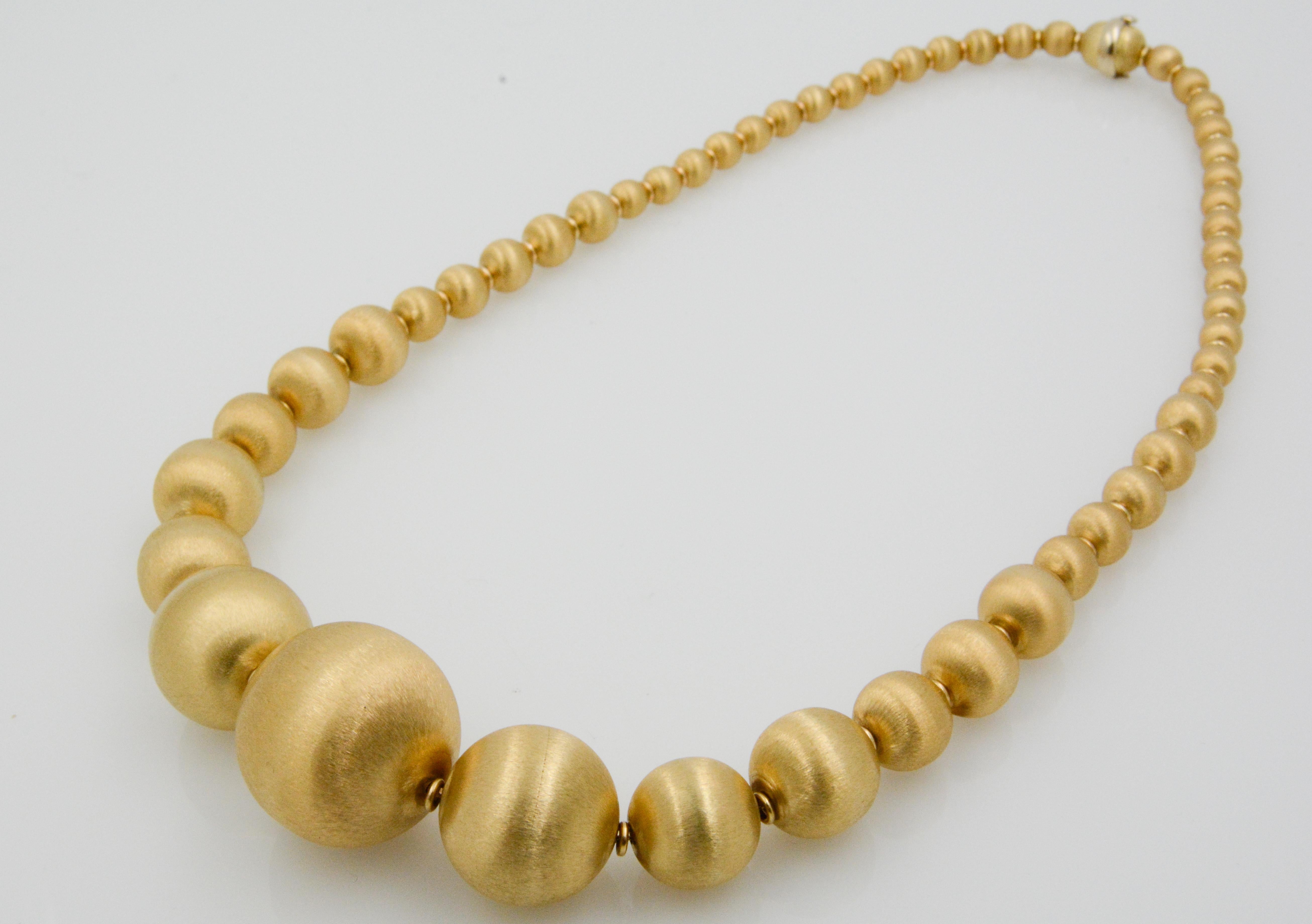 14 Karat Italian Yellow Gold Graduated Textured Bead Necklace 2