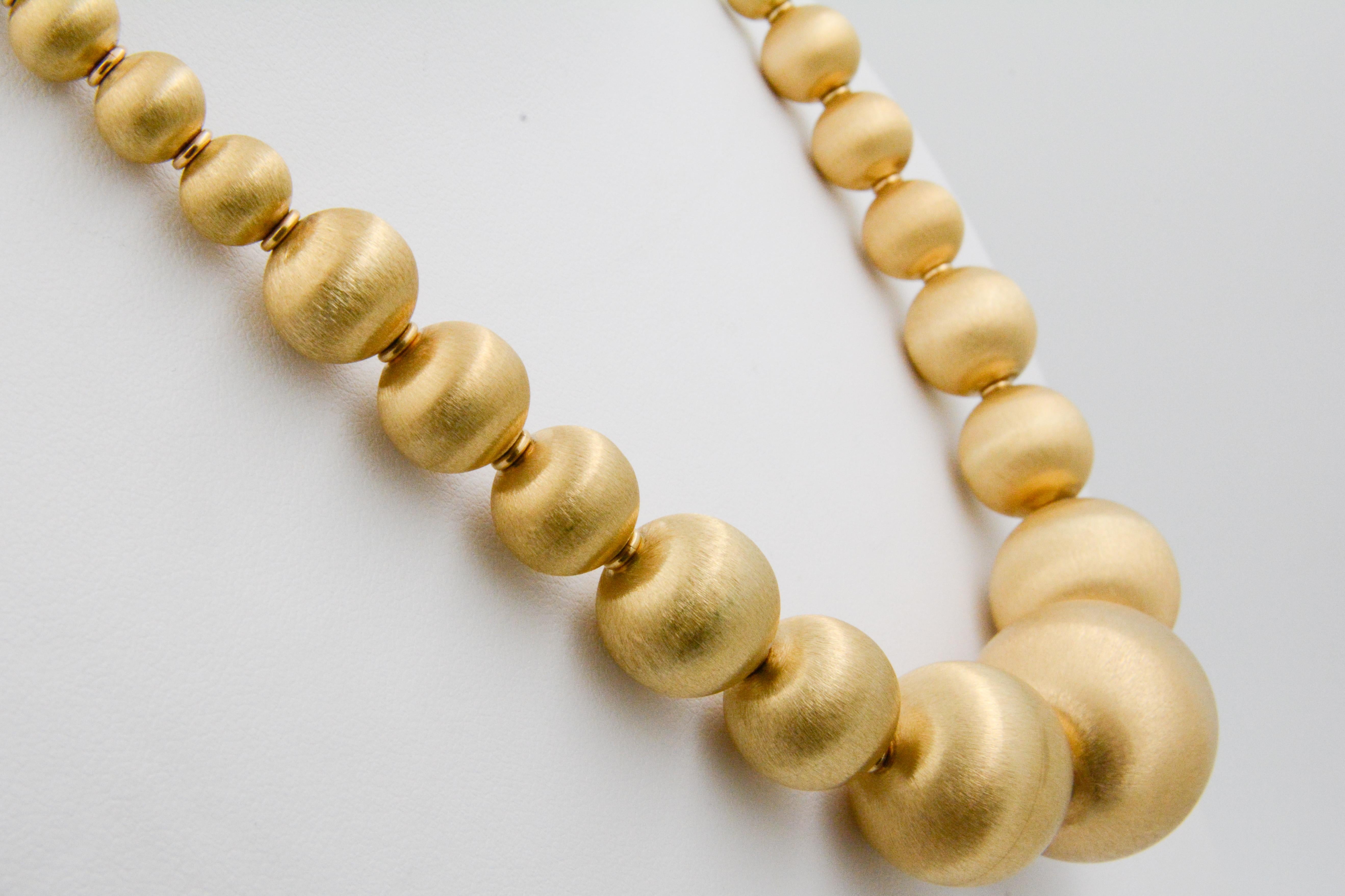 Women's 14 Karat Italian Yellow Gold Graduated Textured Bead Necklace