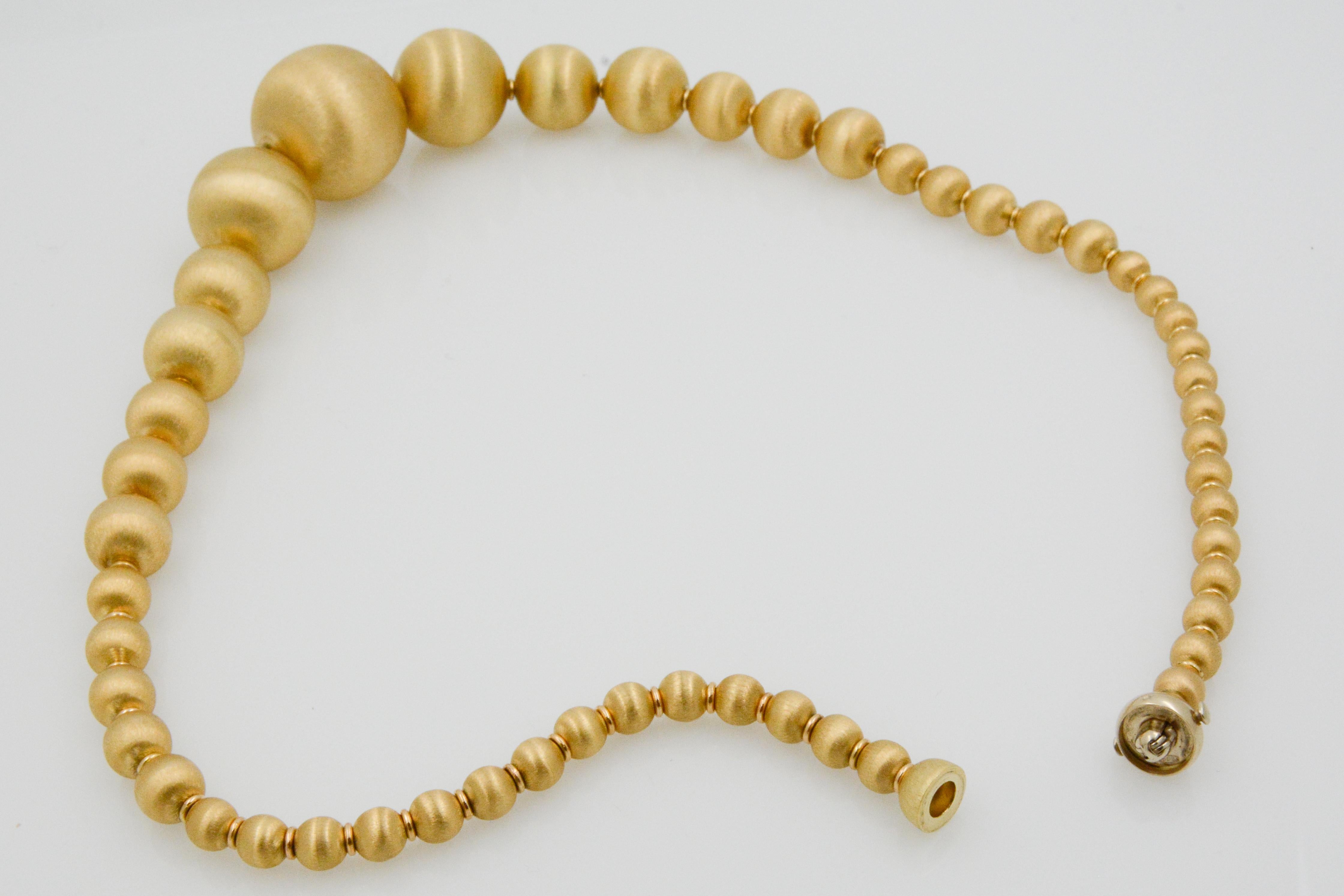 14 Karat Italian Yellow Gold Graduated Textured Bead Necklace 1