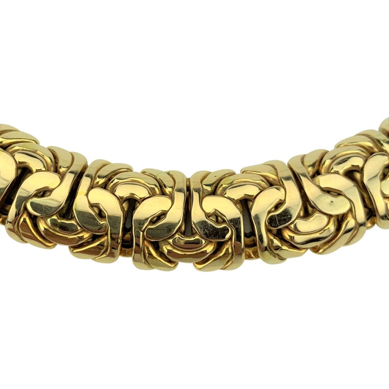 14 Karat Italian Yellow Gold Heavy Byzantine Link Chain Necklace For