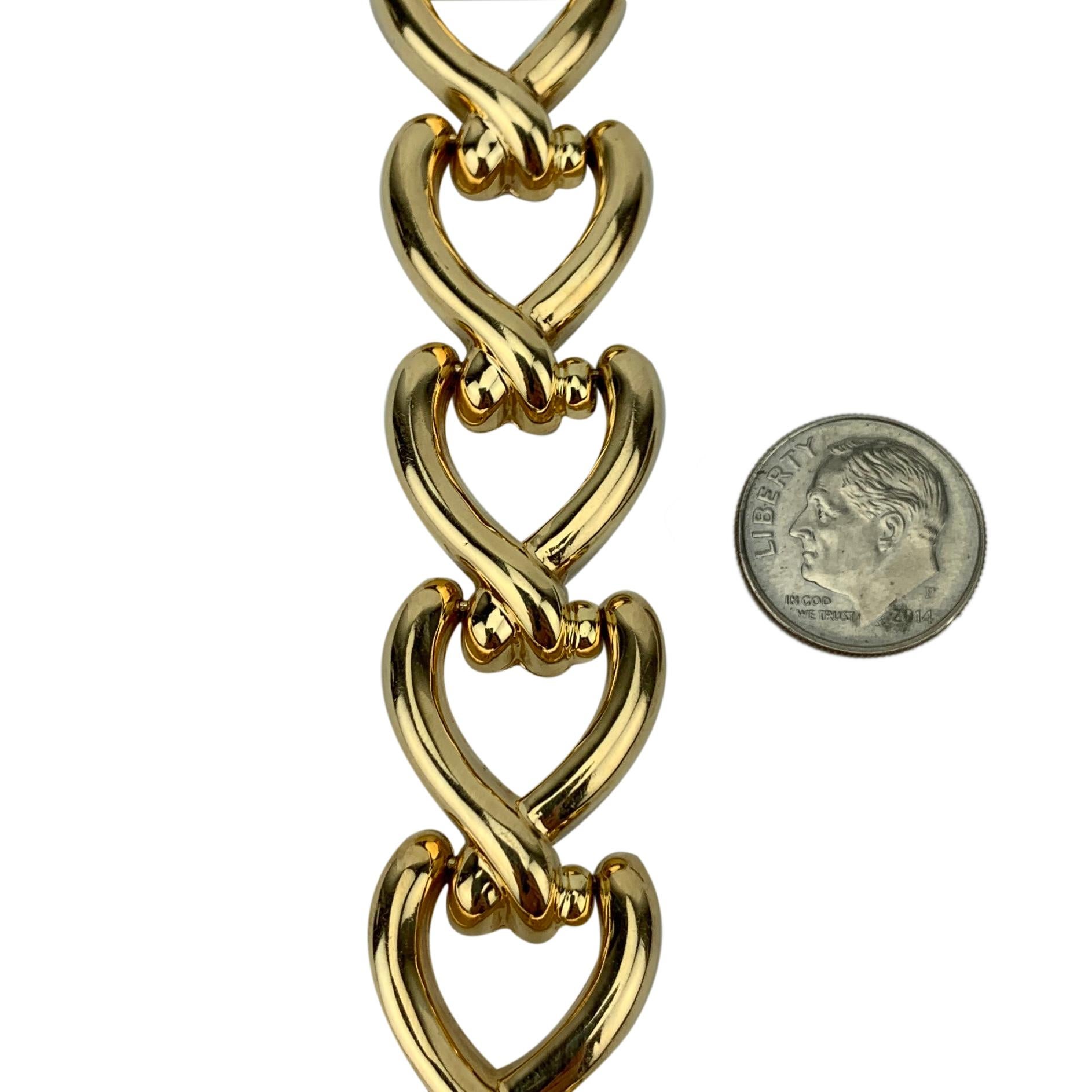 Women's 14 Karat Italian Yellow Gold Polished Fancy Heart Link Necklace